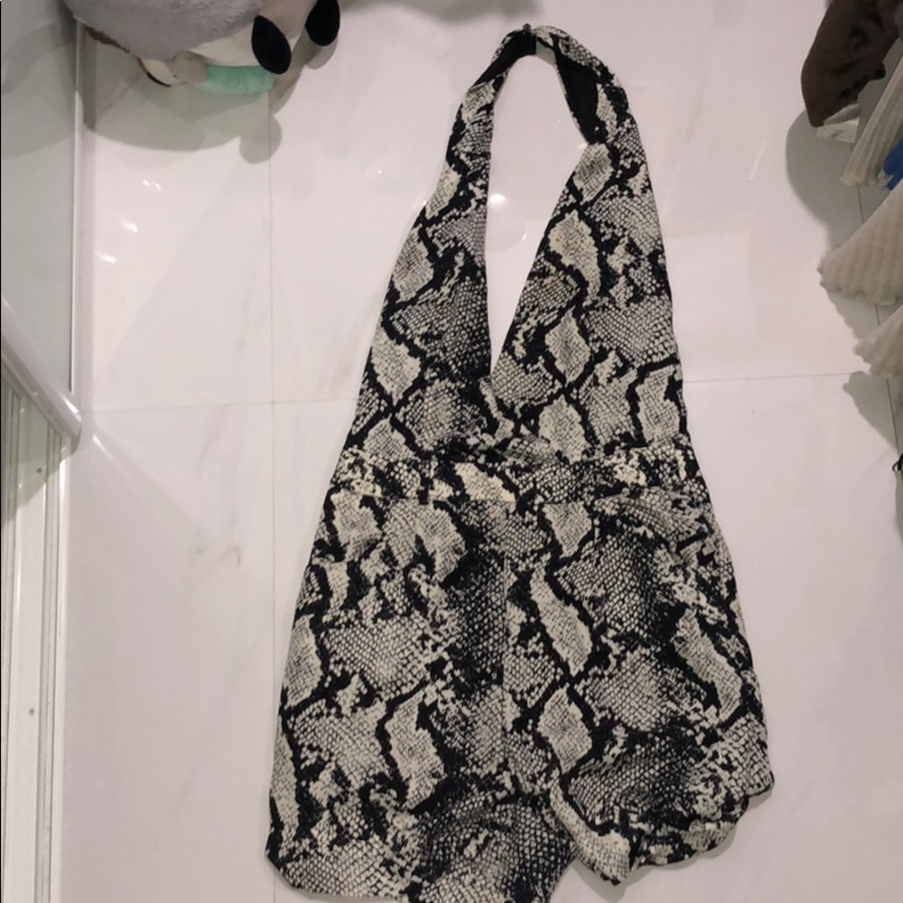 Snake skin open back romper
